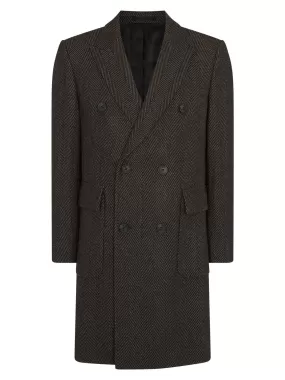 Brown Herringbone Vintage Style Wool Overcoat