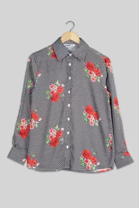 Chevron Black Floral Shirt For Women