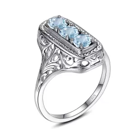 Classic 3 Stone Aquamarine Ring