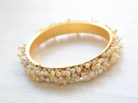 Gold pearl broad kada bangle, Indian wedding bangle, traditional bangle bracelet for women