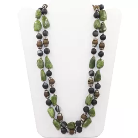 Jade & Black Golden Beads 925 Sterling Silver Handmade Double Strands Beaded Necklace